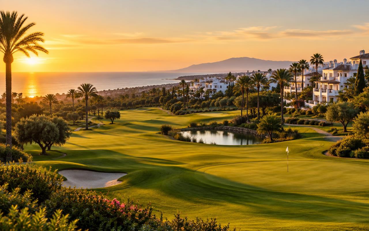 Golfbana i Estepona med havet i bakgrunden